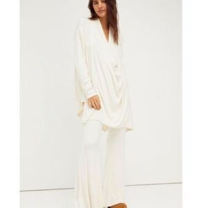 Free People Romy Ribbed Bell Bottom Draped Sweater Set Ivory XS